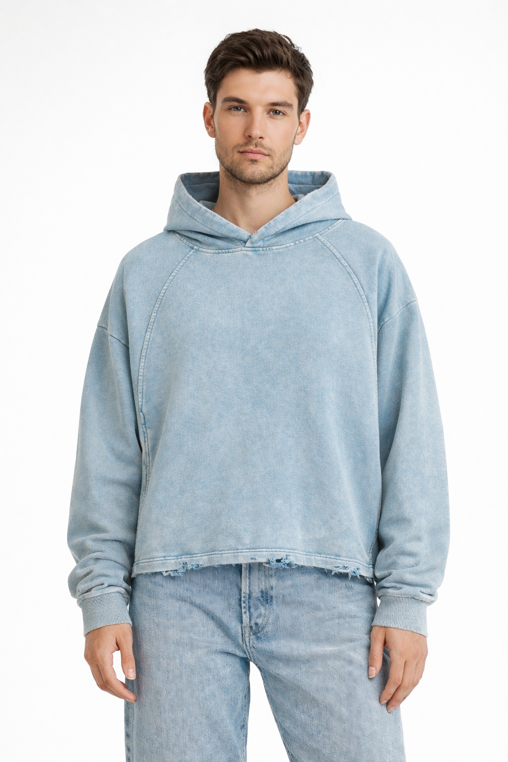 Vintage Washed Frayed-Hem Hoodie